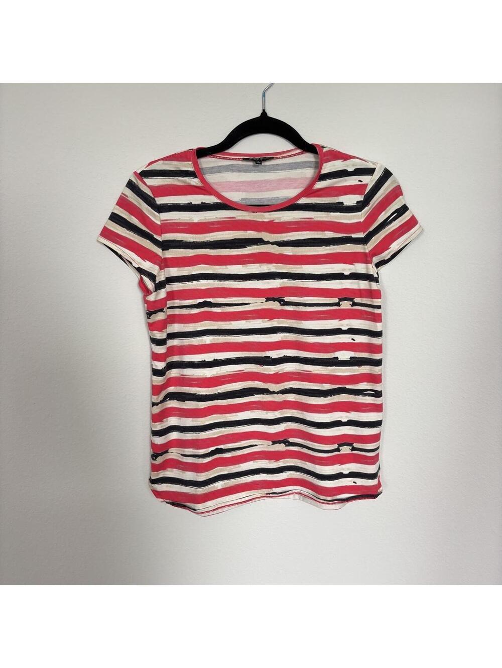 Lafayette 148 New York Stripe Short Sleeve Tee Coral Black Beige Petite P